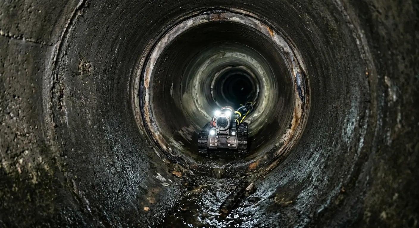 Robotic sewer camera inspecting pipe interior for Sewer Line Cleaning in Hoover